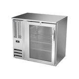 Beverage Air BBN36HC-G-S 36" one glass door back bar cooler, side angle view, door closed