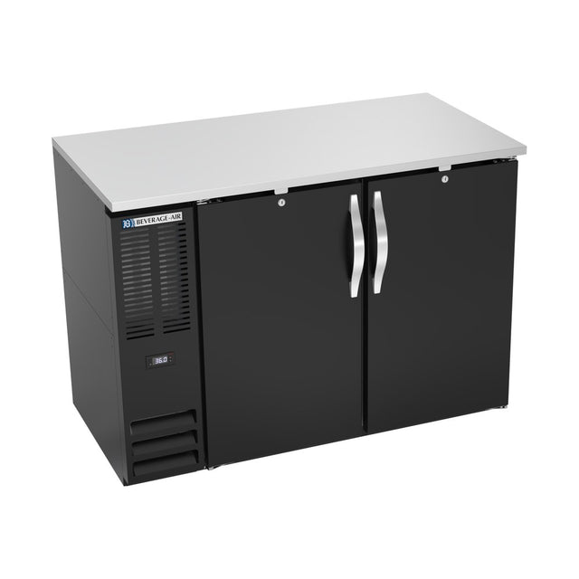 Beverage Air BBN48HC-F-B 48" two solid doors back bar cooler, front view, doors closed
