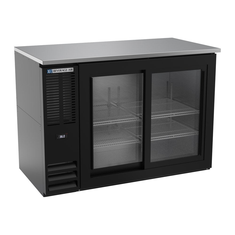 Beverage Air BBN48HC-F-GS-B 48" two sliding glass doors back bar cooler, front view, doors closed