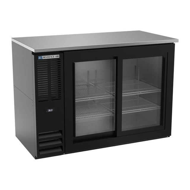 Beverage Air BBN48HC-F-GS-B 48" two sliding glass doors back bar cooler, front view, doors closed
