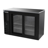 Beverage Air BBN48HC-F-GS-B 48" two sliding glass doors back bar cooler, side angle view, doors closed
