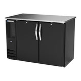 Beverage Air BBN48HC-F-PT-B 48" four solid doors back bar cooler, side angle view, doors closed