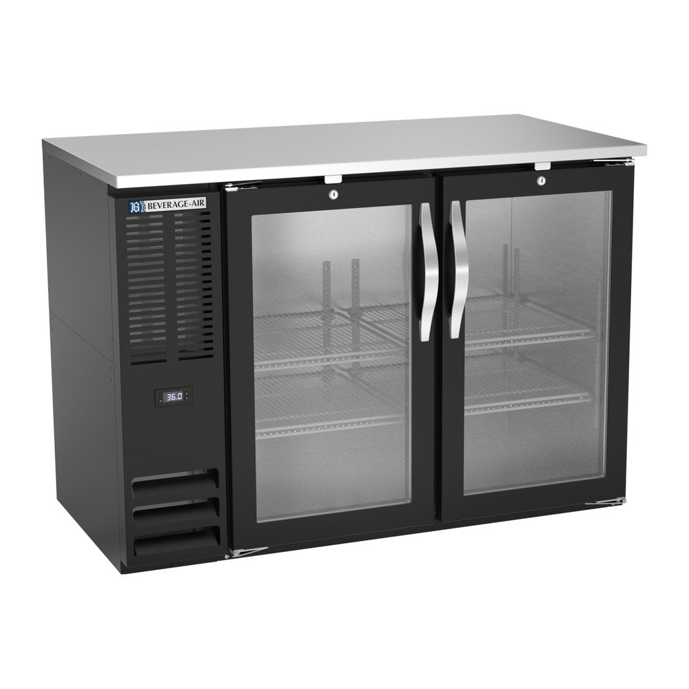 Beverage Air BBN48HC-FG-B 48" two glass doors back bar cooler, front view, doors closed