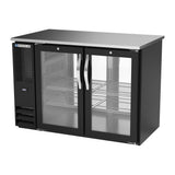 Beverage Air BBN48HC-FG-PT-B 48" four glass doors back bar cooler, side angle view, doors closed