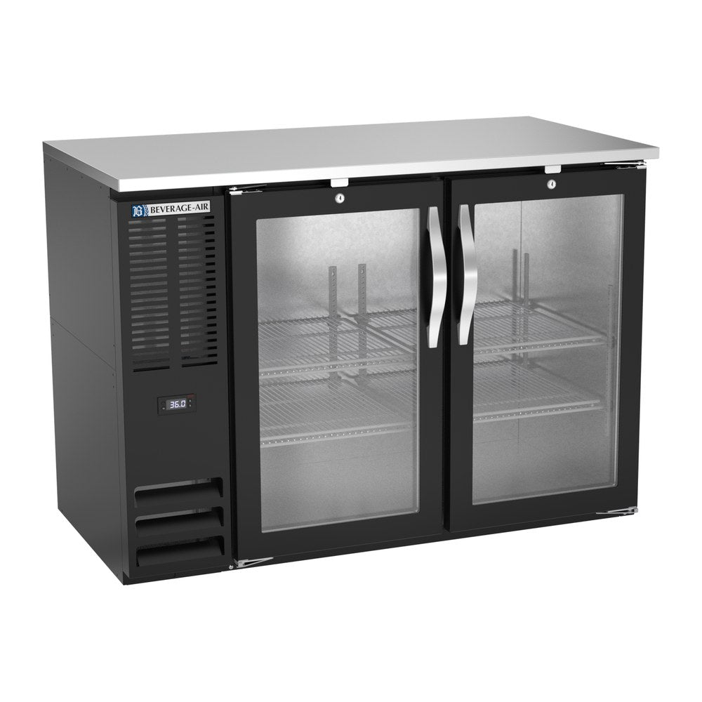 Beverage Air BBN48HC-G-B 48" two glass doors back bar cooler, front view, doors closed