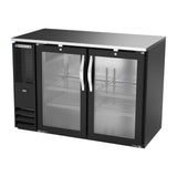 Beverage Air BBN48HC-G-B 48" two glass doors back bar cooler, side angle view, doors closed