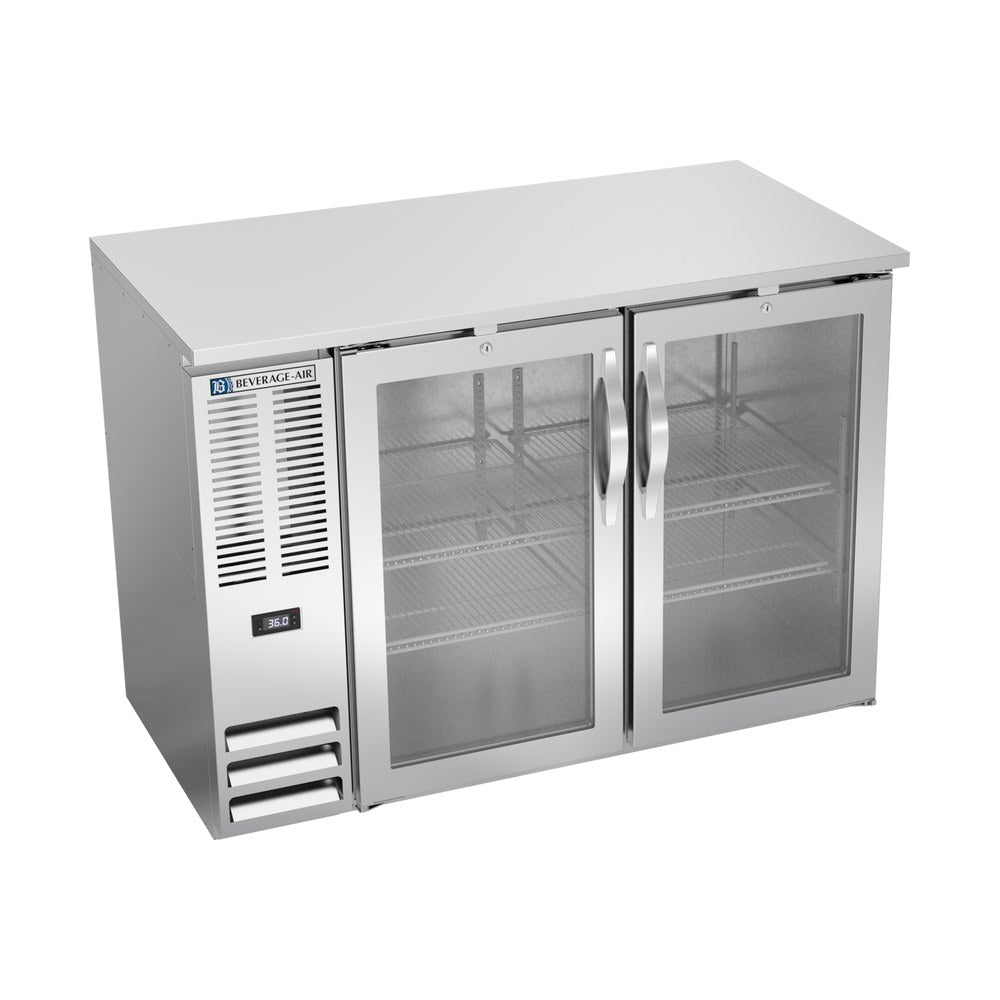 Beverage Air BBN48HC-G-S 48" two glass doors back bar cooler, front view, doors closed