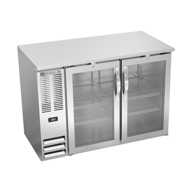 Beverage Air BBN48HC-G-S 48" two glass doors back bar cooler, front view, doors closed
