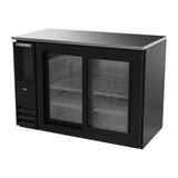 Beverage Air BBN48HC-GS-B 48" two sliding glass doors back bar cooler, side angle view, doors closed