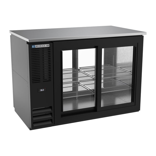 Beverage Air BBN48HC-GS-PT-B 48" four sliding glass doors back bar cooler, front view, doors closed