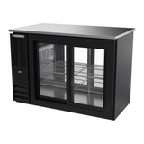 Beverage Air BBN48HC-GS-PT-B 48" four sliding glass doors back bar cooler, side angle view, doors closed