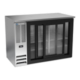 Beverage Air BBN48HC-GS-S 48" two sliding glass doors back bar cooler, with the doors open showing the interior