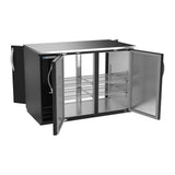 Beverage Air BBN48HC-PT-B 48" four solid doors back bar cooler, with the doors open showing the interior
