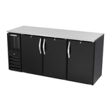 Beverage Air BBN72HC-B 72" three solid doors back bar cooler, side angle view, doors closed