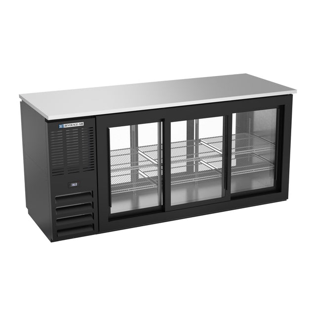 Beverage Air BBN72HC-F-GS-PT-B 72" six sliding glass doors back bar cooler, front view, doors closed