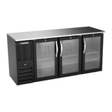 Beverage Air BBN72HC-FG-B 72" three glass doors back bar cooler, front view, doors closed