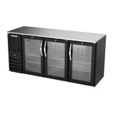Beverage Air BBN72HC-FG-B 72" three glass doors back bar cooler, side angle view, doors closed