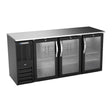 Beverage Air BBN72HC-G-B 72" three glass doors back bar cooler, front view, doors closed