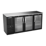 Beverage Air BBN72HC-G-B 72" three glass doors back bar cooler, front view, doors closed