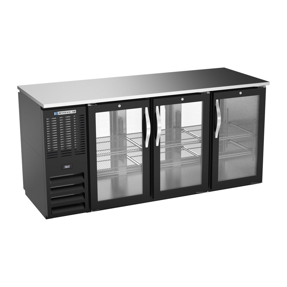 Beverage Air BBN72HC-G-PT-B 72" six glass doors back bar cooler, front view, doors closed