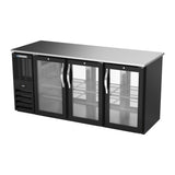 Beverage Air BBN72HC-G-PT-B 72" six glass doors back bar cooler, side angle view, doors closed