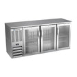 Beverage Air BBN72HC-G-S 72" three glass doors back bar cooler, front view, doors closed