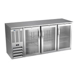 Beverage Air BBN72HC-G-S 72" three glass doors back bar cooler, front view, doors closed