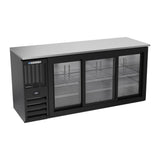 Beverage Air BBN72HC-GS-B 72" three sliding glass doors back bar cooler, front view, doors closed