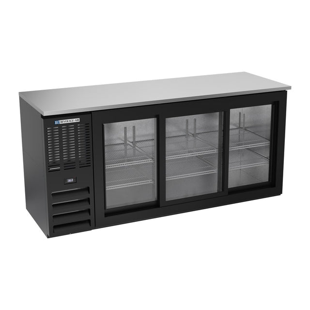 Beverage Air BBN72HC-GS-B 72" three sliding glass doors back bar cooler, front view, doors closed