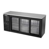 Beverage Air BBN72HC-GS-B 72" three sliding glass doors back bar cooler, side angle view, doors closed