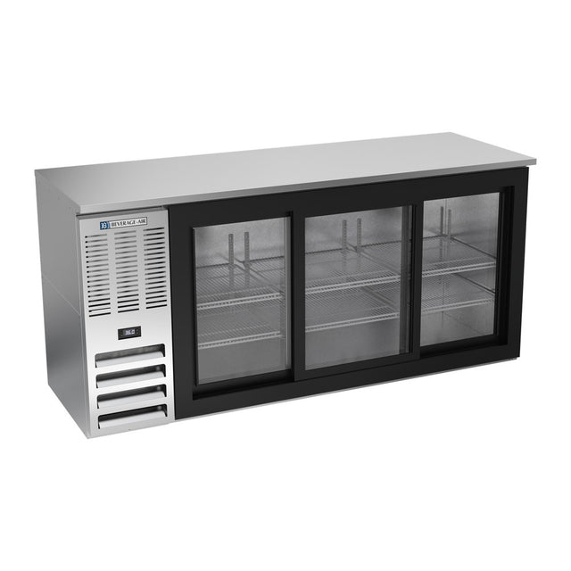 Beverage Air BBN72HC-GS-S 72" three sliding glass doors back bar cooler, front view, doors closed