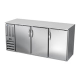 Beverage Air BBN72HC-S 72" three solid doors back bar cooler, side angle view, doors closed