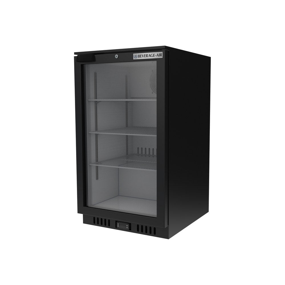 Beverage Air CT96HC-1-B 21-3/8" one glass swing door countertop merchandiser, side angle view, door closed