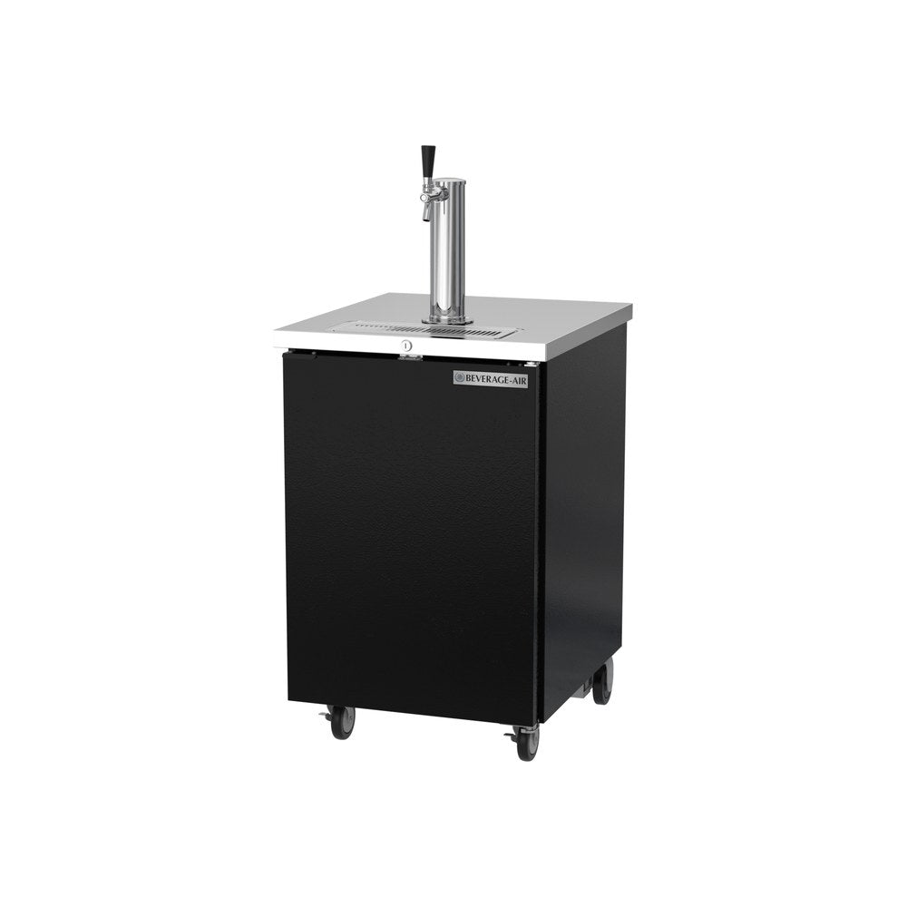 Beverage Air DD24HC-1-B 24" one solid door beer dispenser, side angle view, door closed