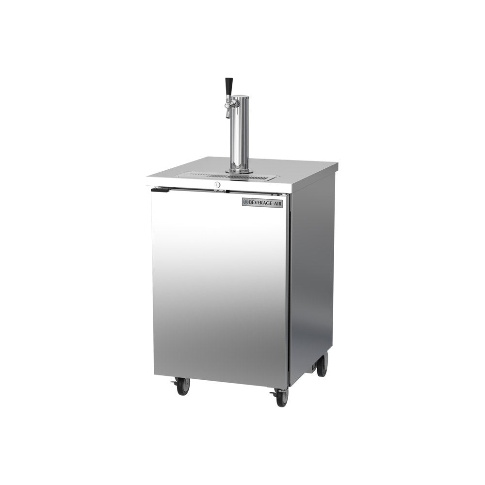 Beverage Air DD24HC-1-S 24" one solid door beer dispenser, side angle view, door closed