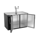 Beverage Air DD48HC-B 48" two solid doors beer dispenser, with the doors open showing the interior