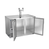Beverage Air DD48HC-S 48" two solid doors beer dispenser, with the doors open showing the interior