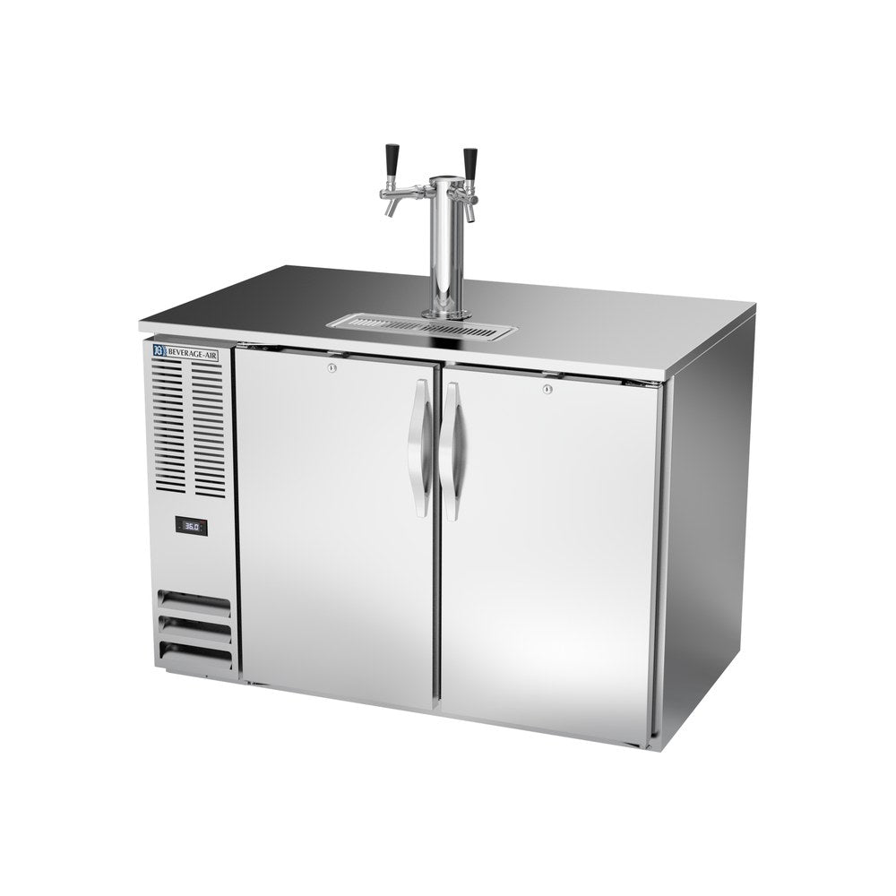 Beverage Air DD48HC-S 48" two solid doors beer dispenser, side angle view, doors closed