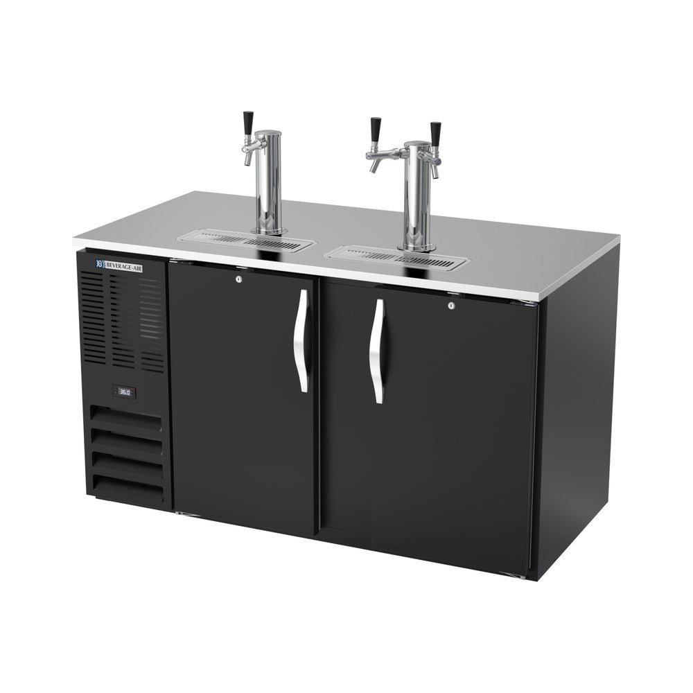Beverage Air DD58HC-B 58" two solid doors beer dispenser, side angle view, doors closed