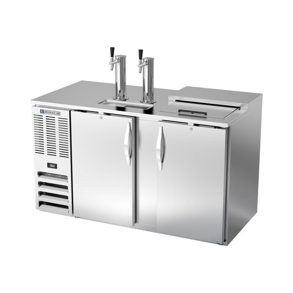 Beverage Air DD58HC-C-S 58" two solid doors beer dispenser, side angle view, doors closed