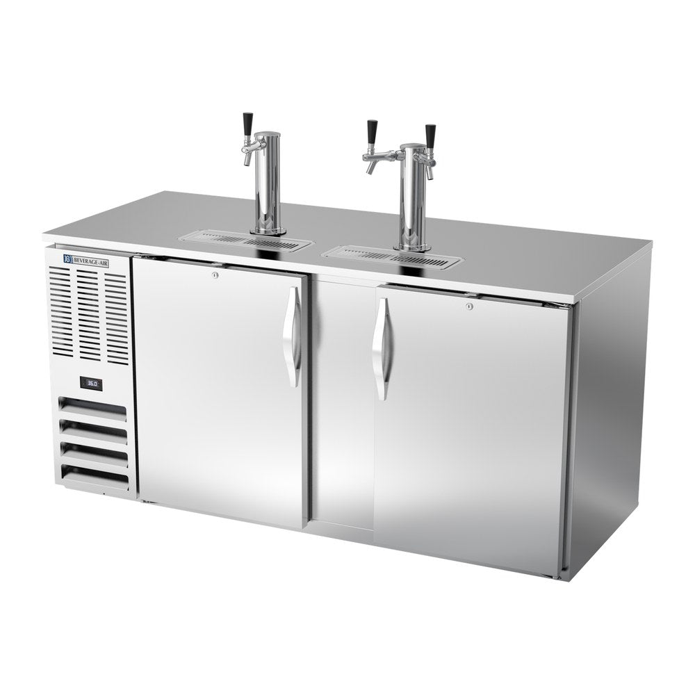 Beverage Air DD68HC-S 68" two solid doors beer dispenser, side angle view, doors closed