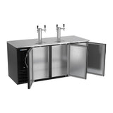 Beverage Air DD72HC-B 72" three solid doors beer dispenser, with the doors open showing the interior