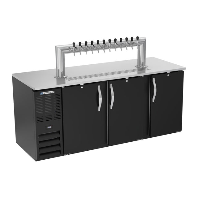 Beverage Air DD78HC-B-12T 78" three solid doors beer dispenser, front view, doors closed