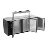 Beverage Air DD78HC-B-12T 78" three solid doors beer dispenser, with the doors open showing the interior