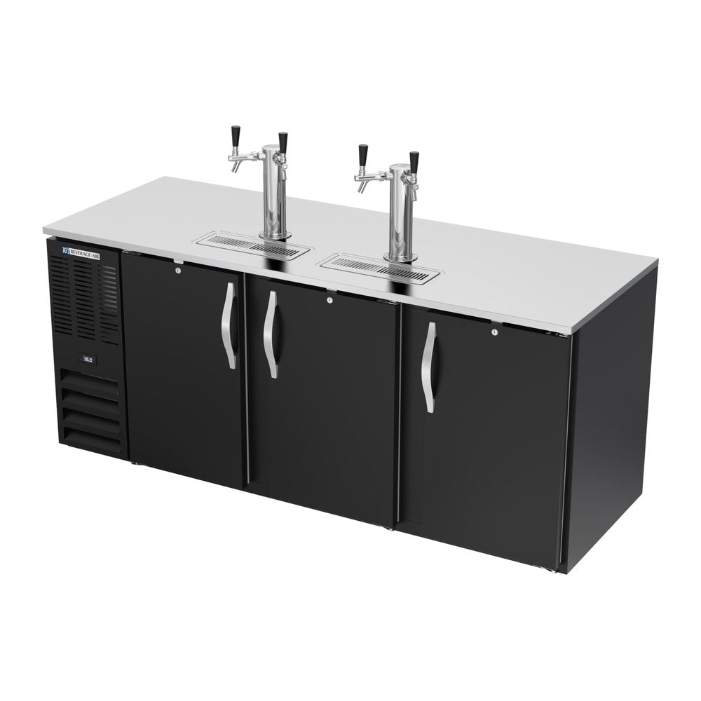 Beverage Air DD78HC-B 78" three solid doors beer dispenser, side angle view, doors closed