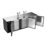 Beverage Air DD94HC-B 94" three solid doors beer dispenser, with the doors open showing the interior