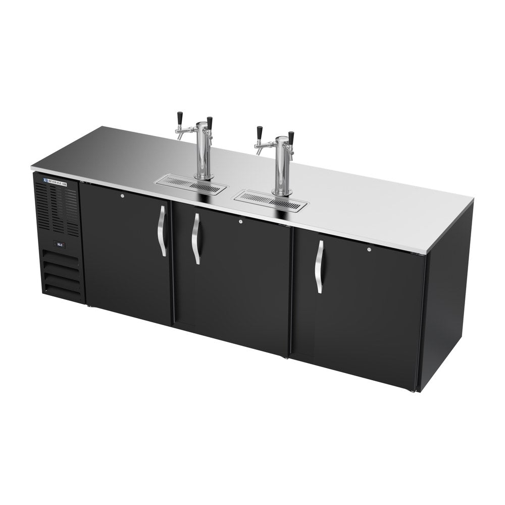 Beverage Air DD94HC-B 94" three solid doors beer dispenser, side angle view, doors closed