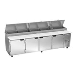 Beverage Air DP119HC 119" four doors pizza prep table, front view, doors closed