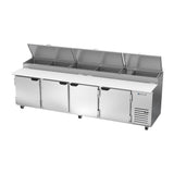 Beverage Air DP119HC 119" four doors pizza prep table, side angle view, doors closed
