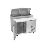 Beverage Air DP46HC 46" one door pizza prep table, with the door open showing the interior